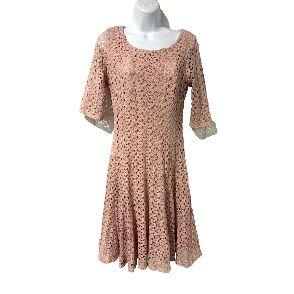 Rabbit Rabbit Designs Pink Crochet Lace Fit & Flare Dress~10~Gored Cottagecore